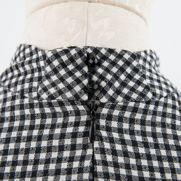 Vintage M Wool Silk Gingham Plaid Check Dress - Picture 6 of 12